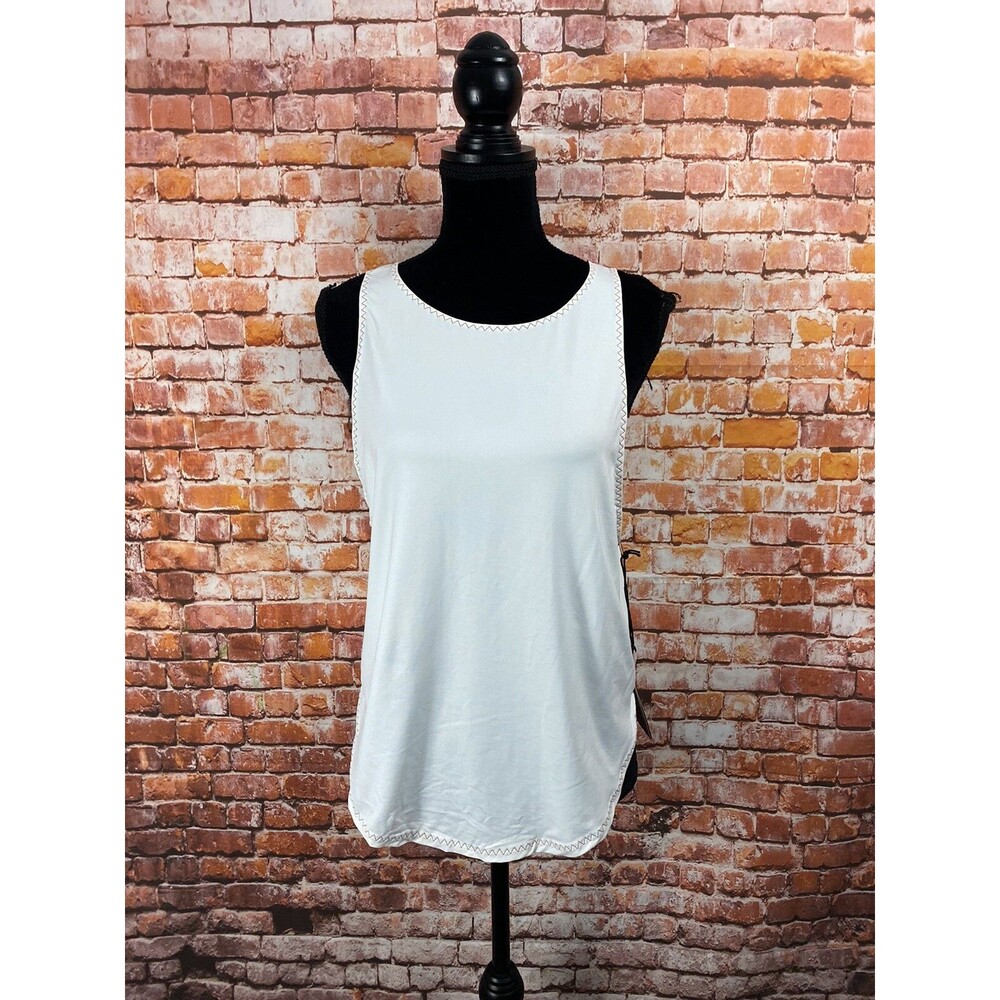 VIMMIA Guru Tank Top Womens Size Large White Red Zig Zag Stitching Cut Out Back